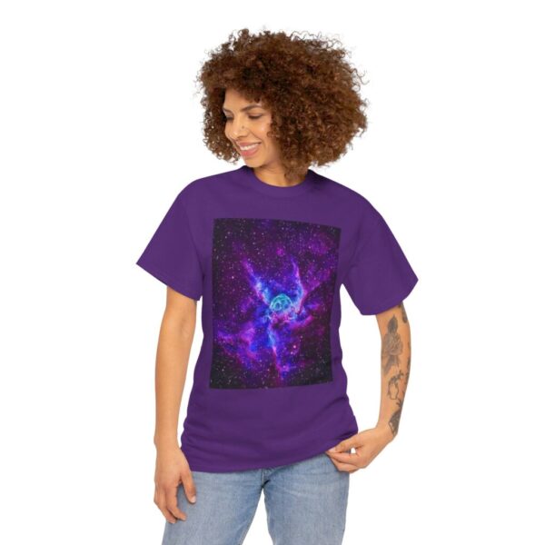 Woman wearing Blue Calf JWST t-shirt in purple