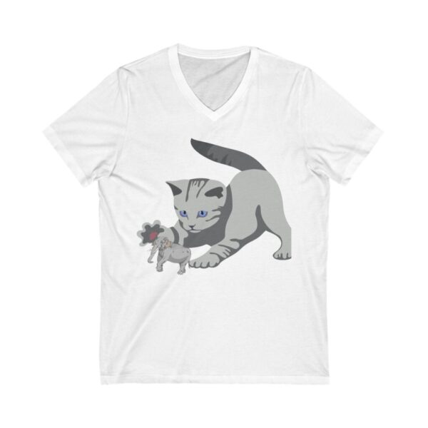 Cat Catches Elephant Unisex Jersey Short Sleeve V-Neck Tee