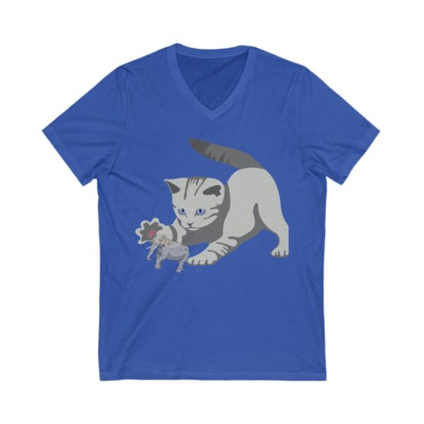 Cat Catches Elephant Unisex Jersey Short Sleeve V-Neck Tee