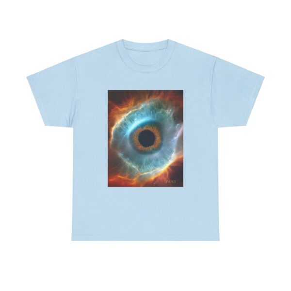 "Eye am Watching" Nebula JWST Unisex Heavy Cotton Tee Front in Light Blue