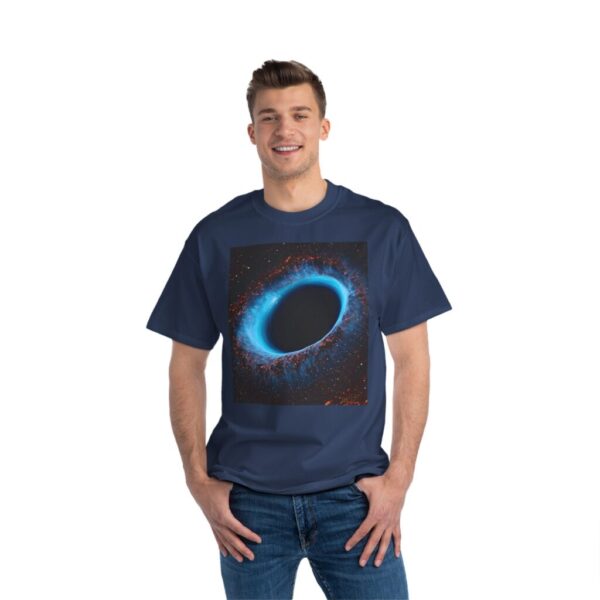 Man wearing Ring of Fire JWST Beefy-T® Short-Sleeve T-Shirt in Denim Blue